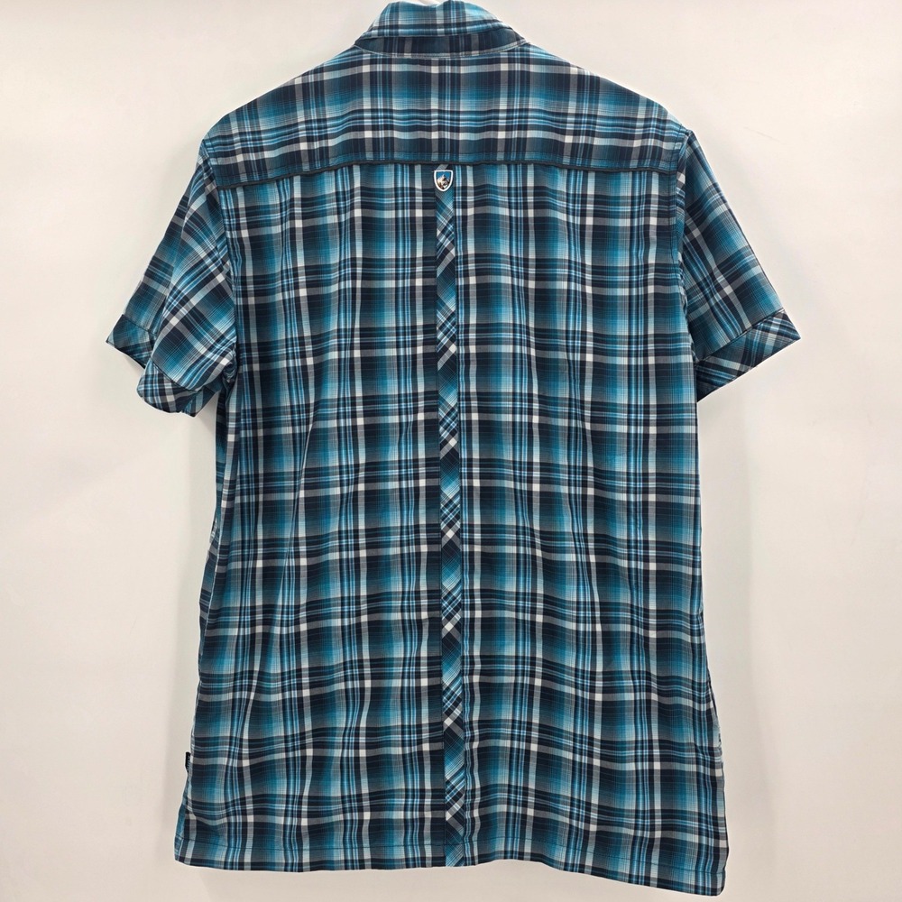KUHL PEARL SNAP SHIRT MENS SMALL BLUE PLAID ELUXUR PERFORMANCE SHORT SLEEVE HIKE - Picture 7 of 14